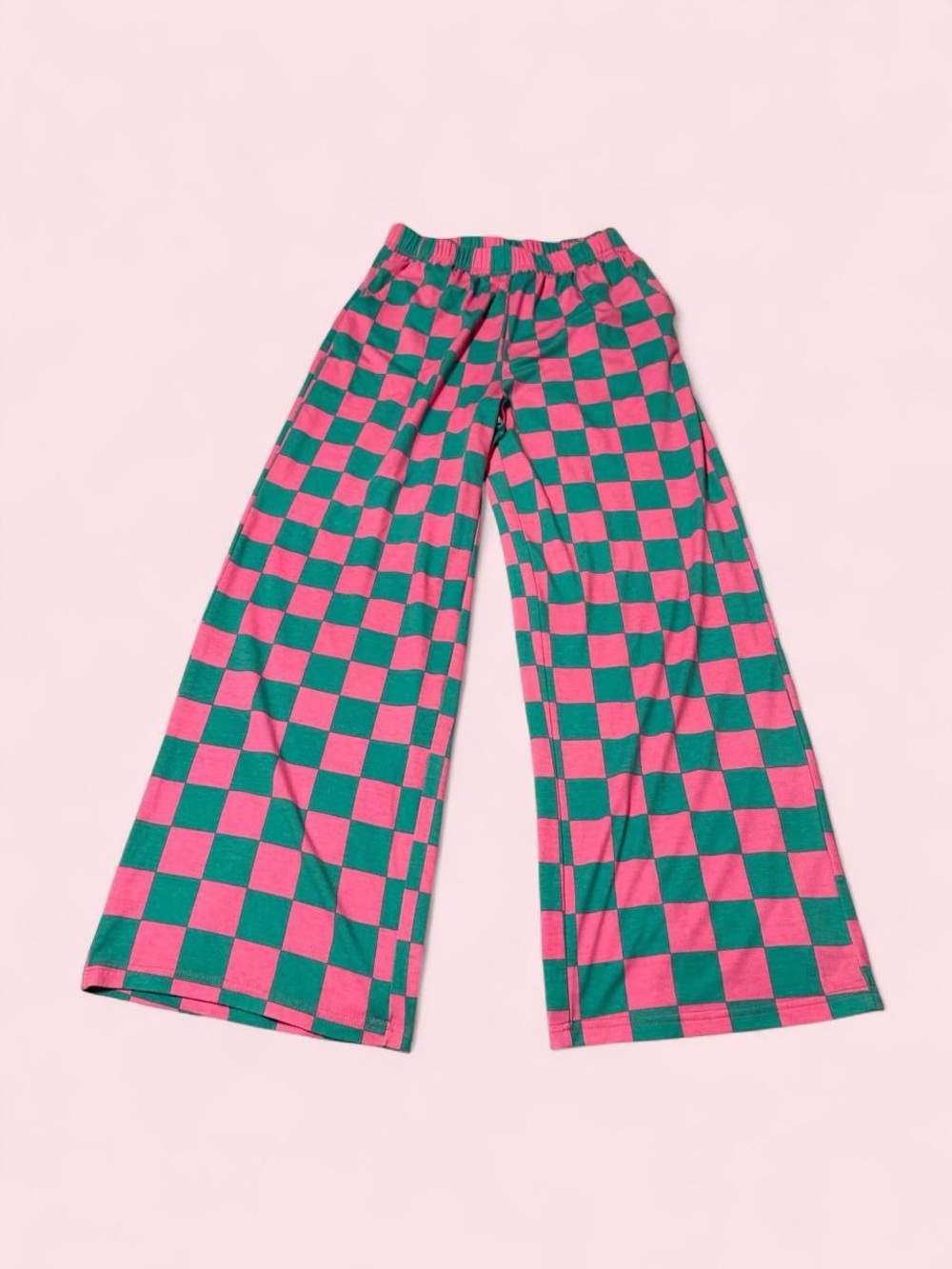 Boutique Checkerboard Wide-Leg Pants in Pink & Green - watermelon sugar